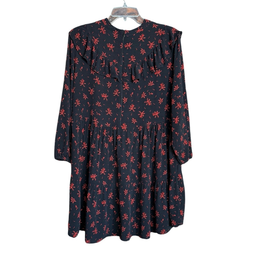 Zara Black Red Floral Ruffle Tiered Mini Dress Long Sleeve Size M - Picture 4 of 14
